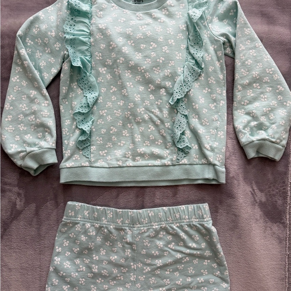 Carter's Mint Green Floral Pajama Set with Ruffles